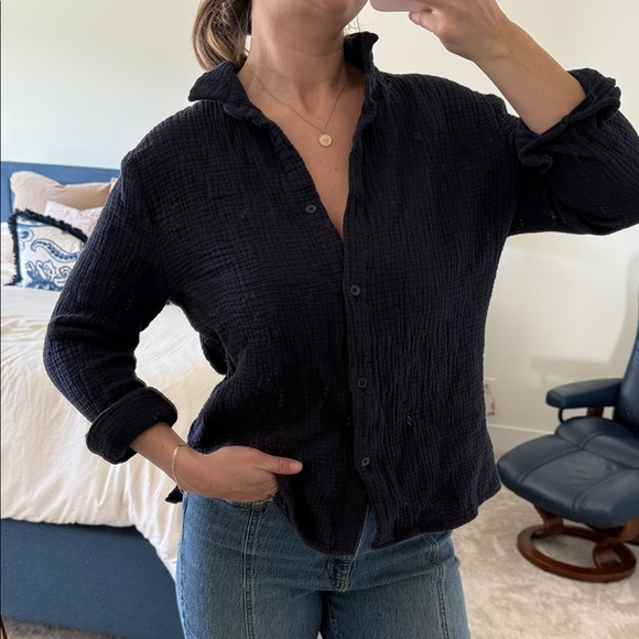 NWOT Nordstrom navy 100% cotton Button Down Shirt - Picture 6 of 8